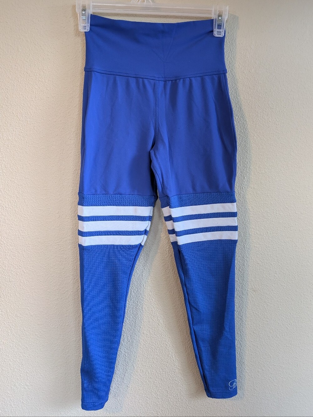 Bombshell Sportswear Size Small Blue Leggings With Stripes And Color Block